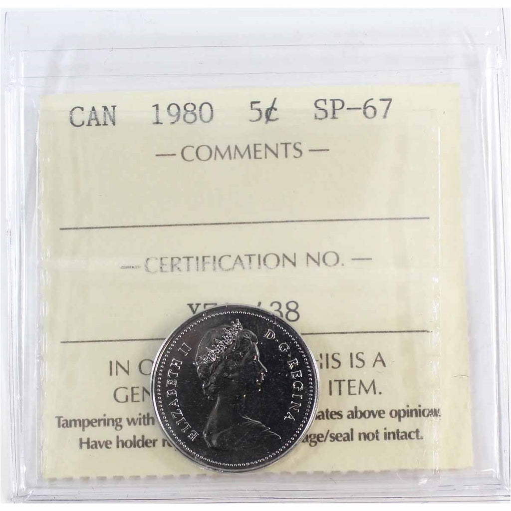 1980 Canada 5-cents ICCS Certified SP67