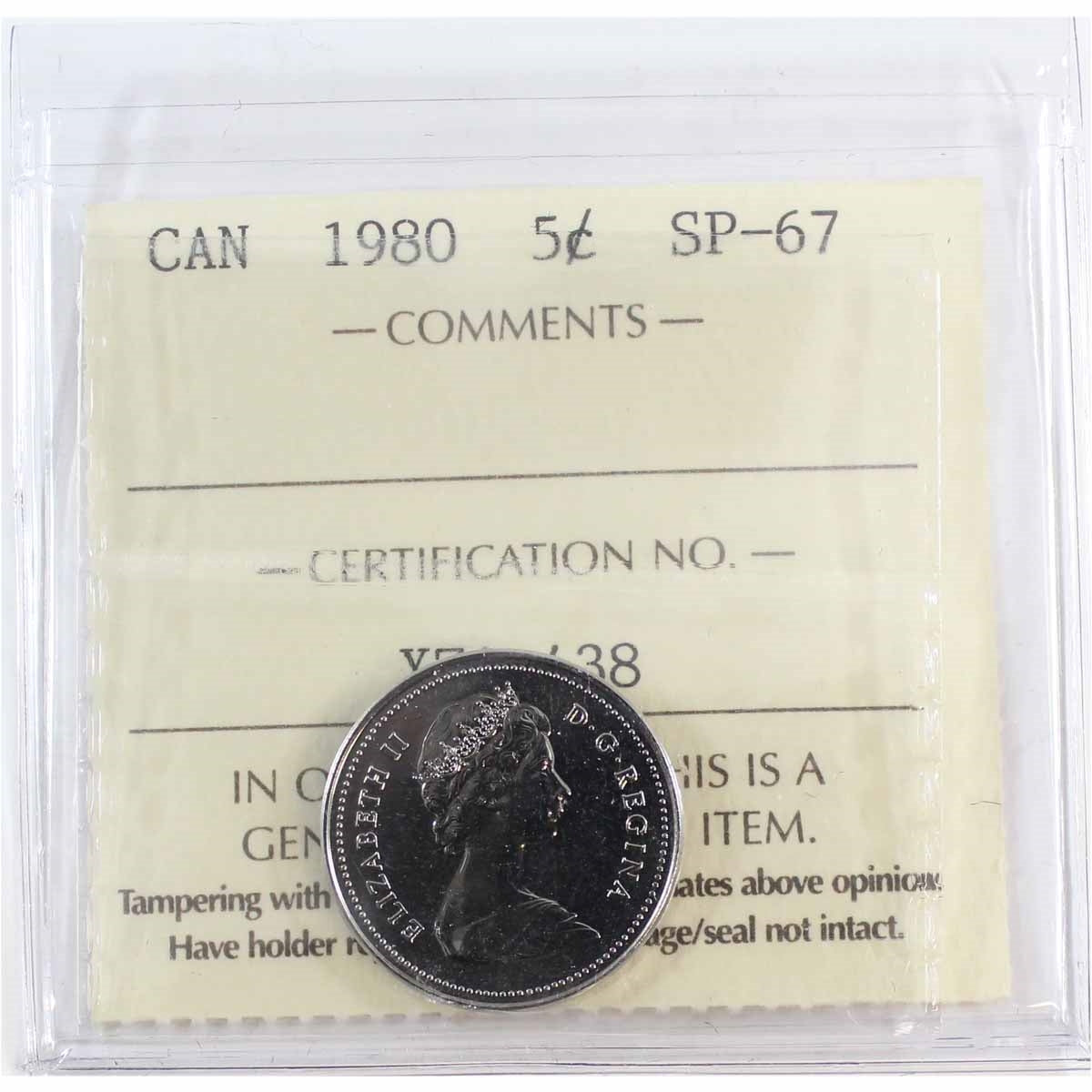 1980 Canada 5-cents ICCS Certified SP67