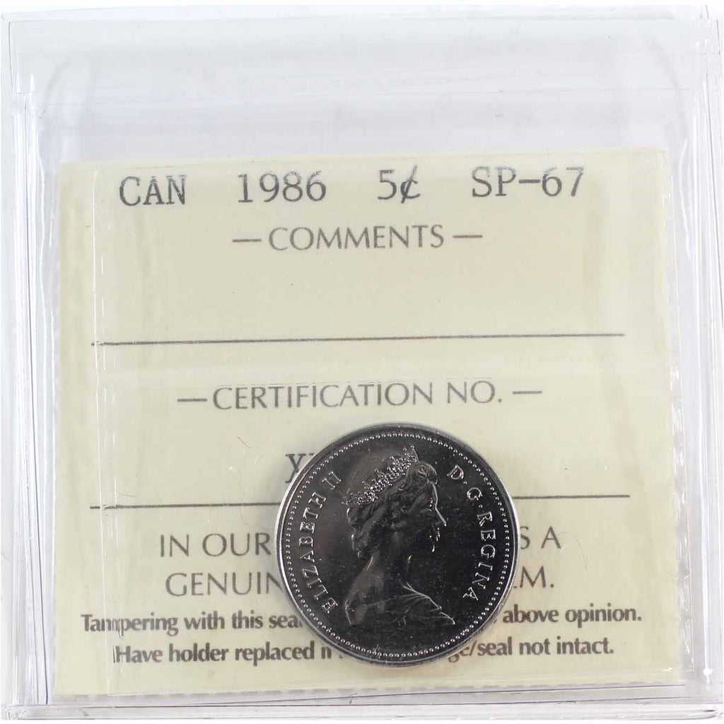 1986 Canada 5-cents ICCS Certified SP67