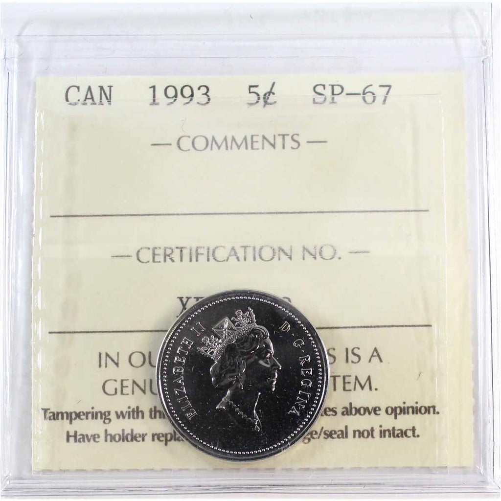 1993 Canada 5-cents ICCS Certified SP67