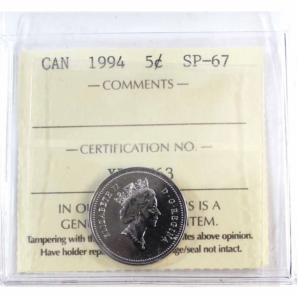 1994 Canada 5-cents ICCS Certified SP67