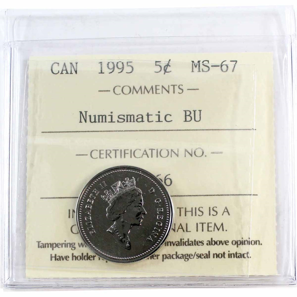 1995 Canada 5-cents ICCS Certified MS67 NBU
