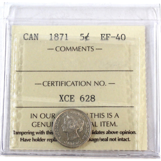 1871 Canada 5-cents ICCS Certified EF40