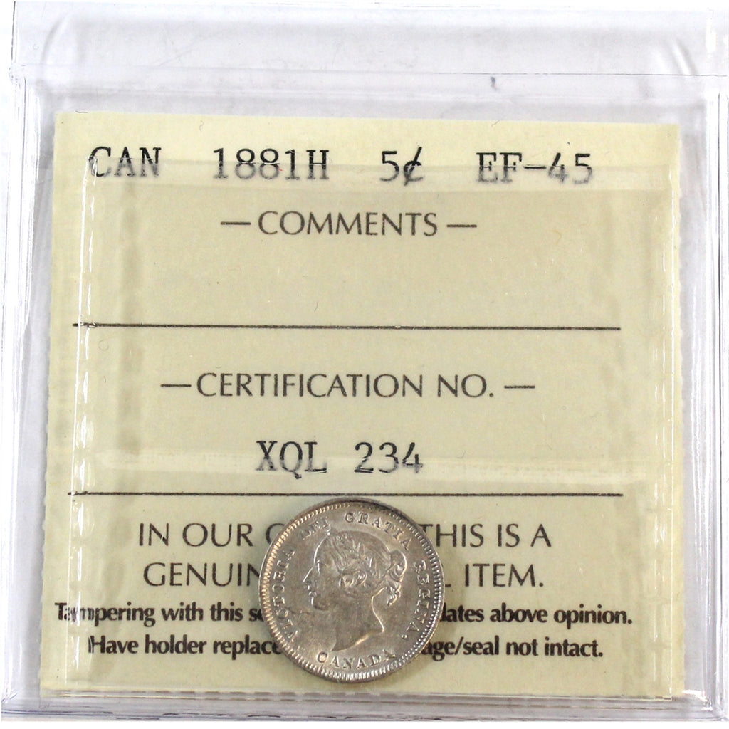 1881H Canada 5-cents ICCS Certified EF45
