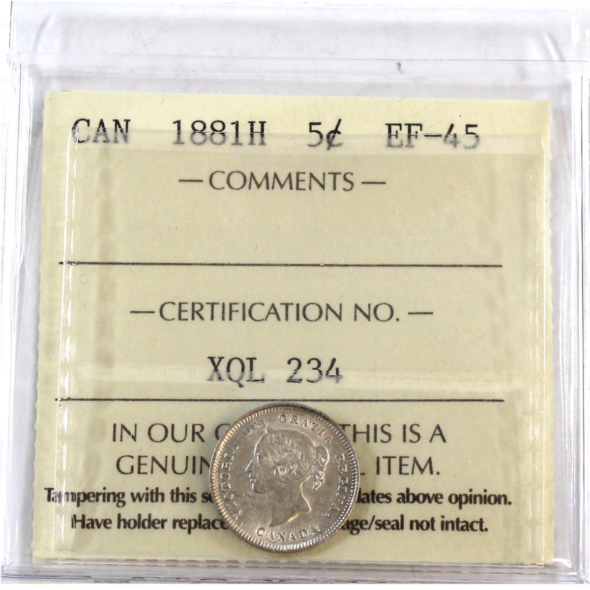 1881H Canada 5-cents ICCS Certified EF45