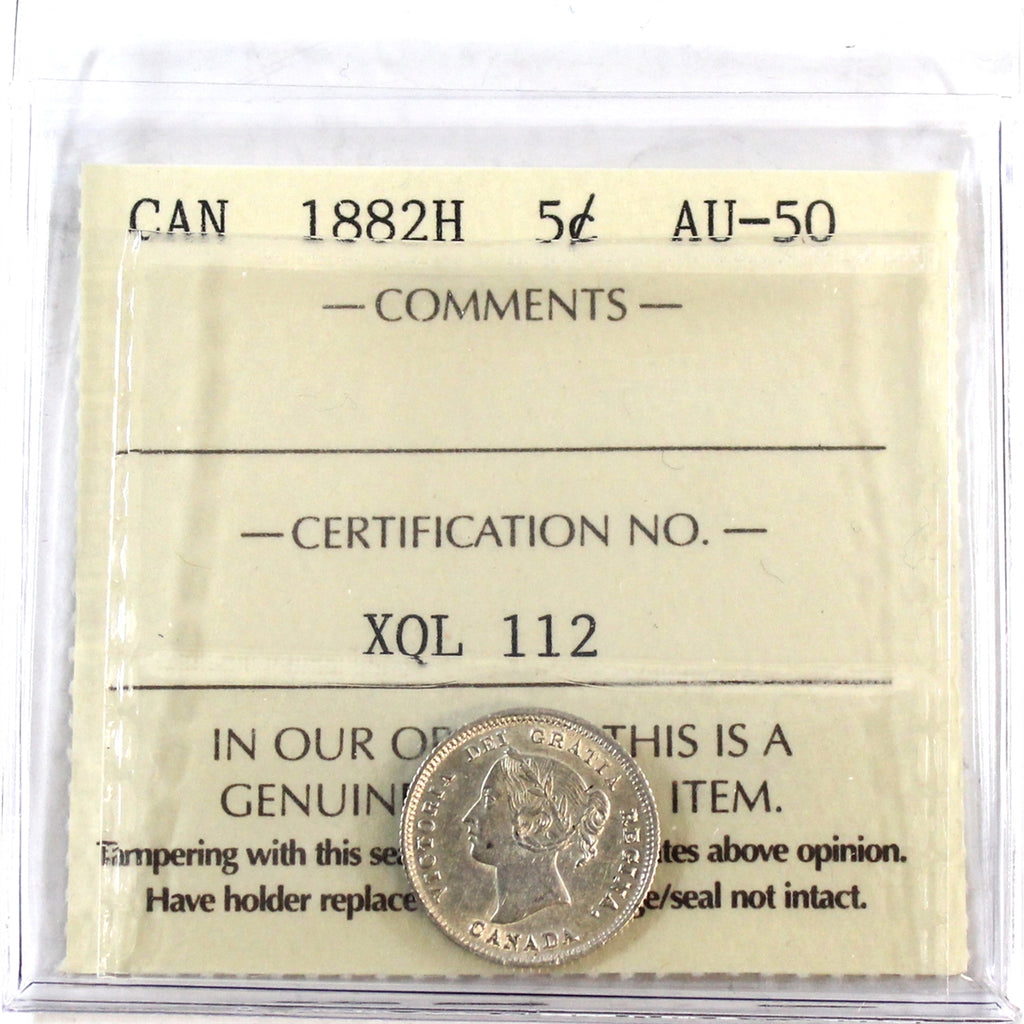 1882H Canada 5-cents ICCS Certified AU50