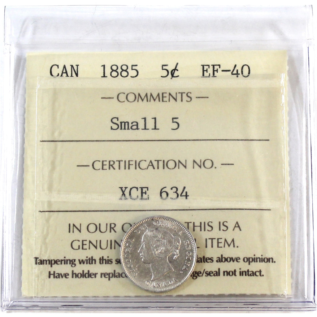 1885 Small 5 Canada 5-cents ICCS Certified EF40