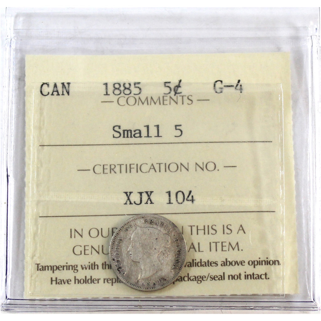 1885 Small 5 Canada 5-cents ICCS Certified G4