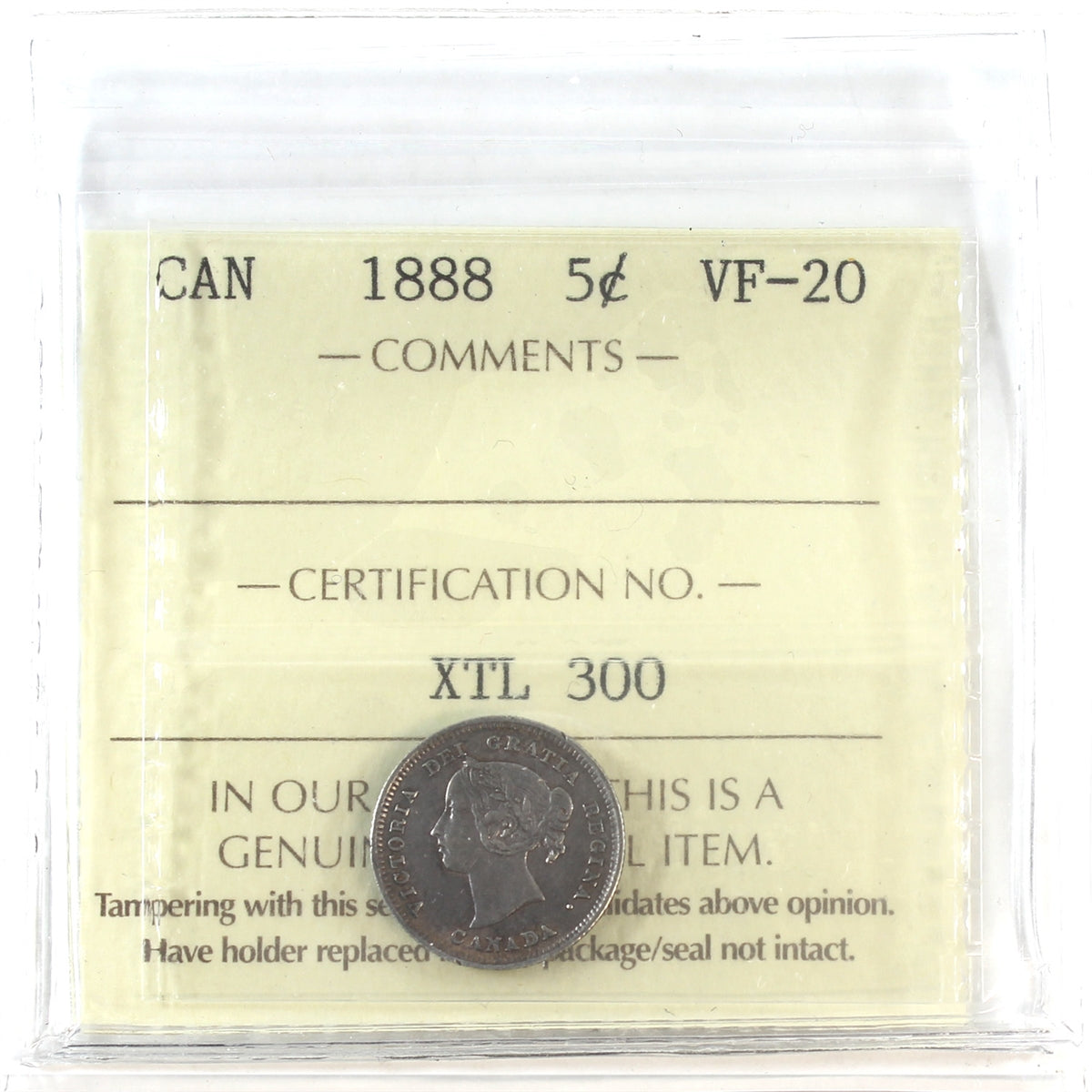 1888 Canada 5-cents ICCS Certified VF20