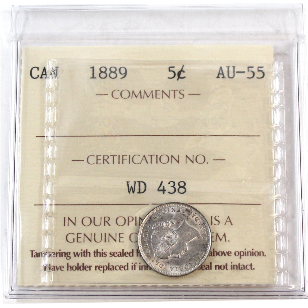 1889 Canada 5-cents ICCS Certified AU55