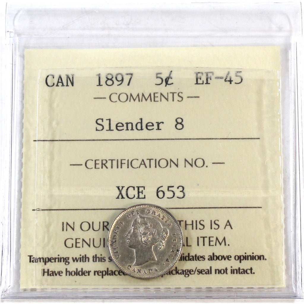 1897 Slender 8 Canada 5-cents ICCS Certified EF45
