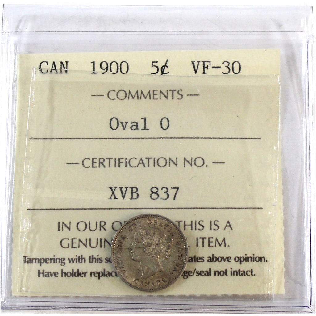 1900 Oval 0's Canada 5-cents ICCS Certified VF30