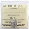 1907 Canada 5-cents ICCS Certified AU50