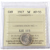 1917 Canada 5-cents ICCS Certified AU55