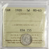 1920 Canada 5-cents ICCS Certified MS63