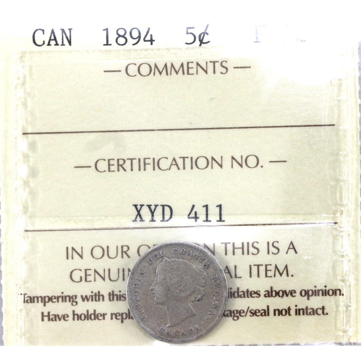 1894 Canada 5-cents ICCS Certified F12