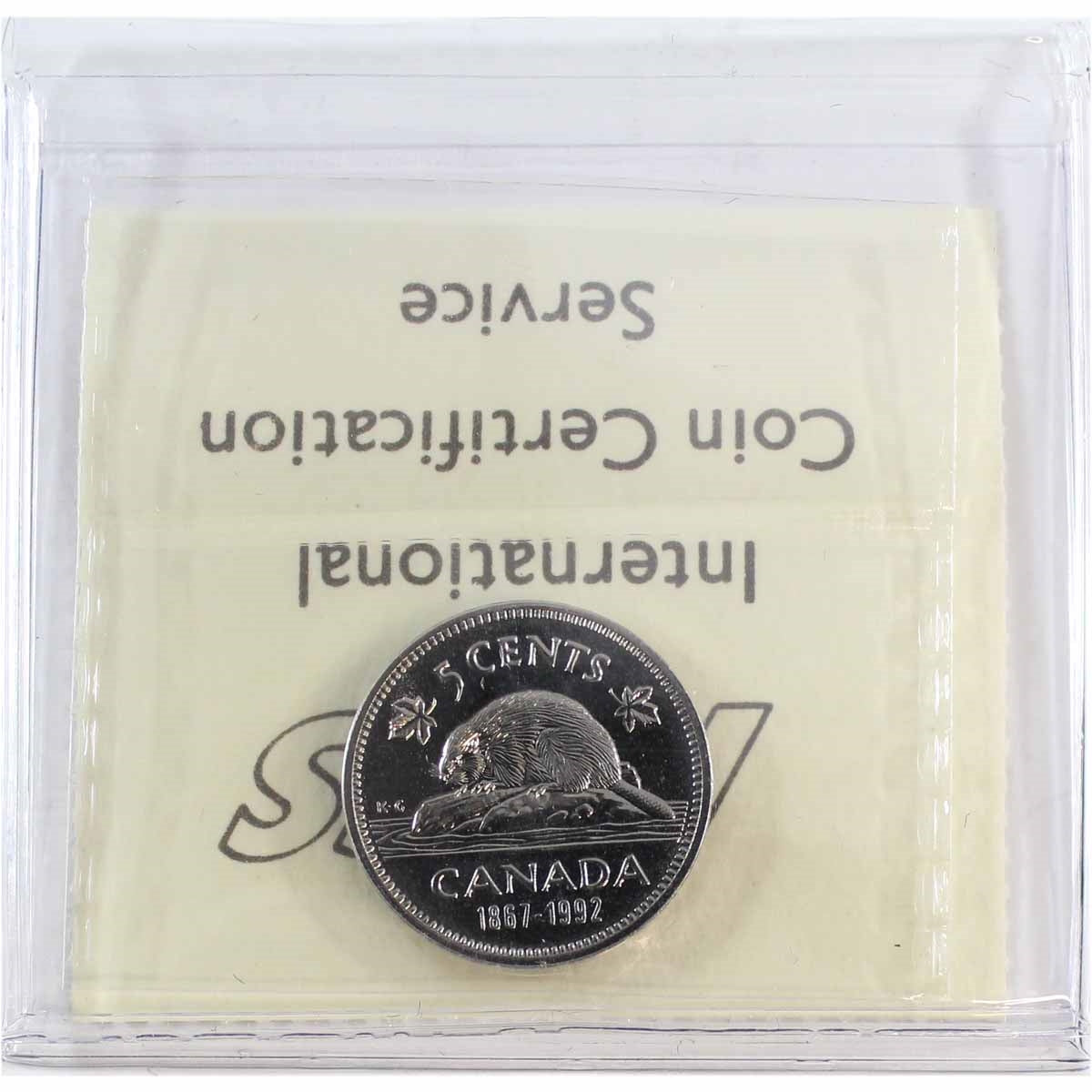 1992 Canada 5-cents ICCS Certified SP67
