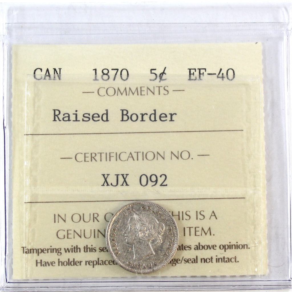 1870 Raised Border Canada 5-cents ICCS Certified EF40