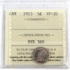 1915 Canada 5-cents ICCS Certified VF20