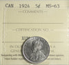 1924 Canada 5-cents ICCS Certified MS63