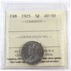 1925 Canada 5-cents ICCS Certified AU50