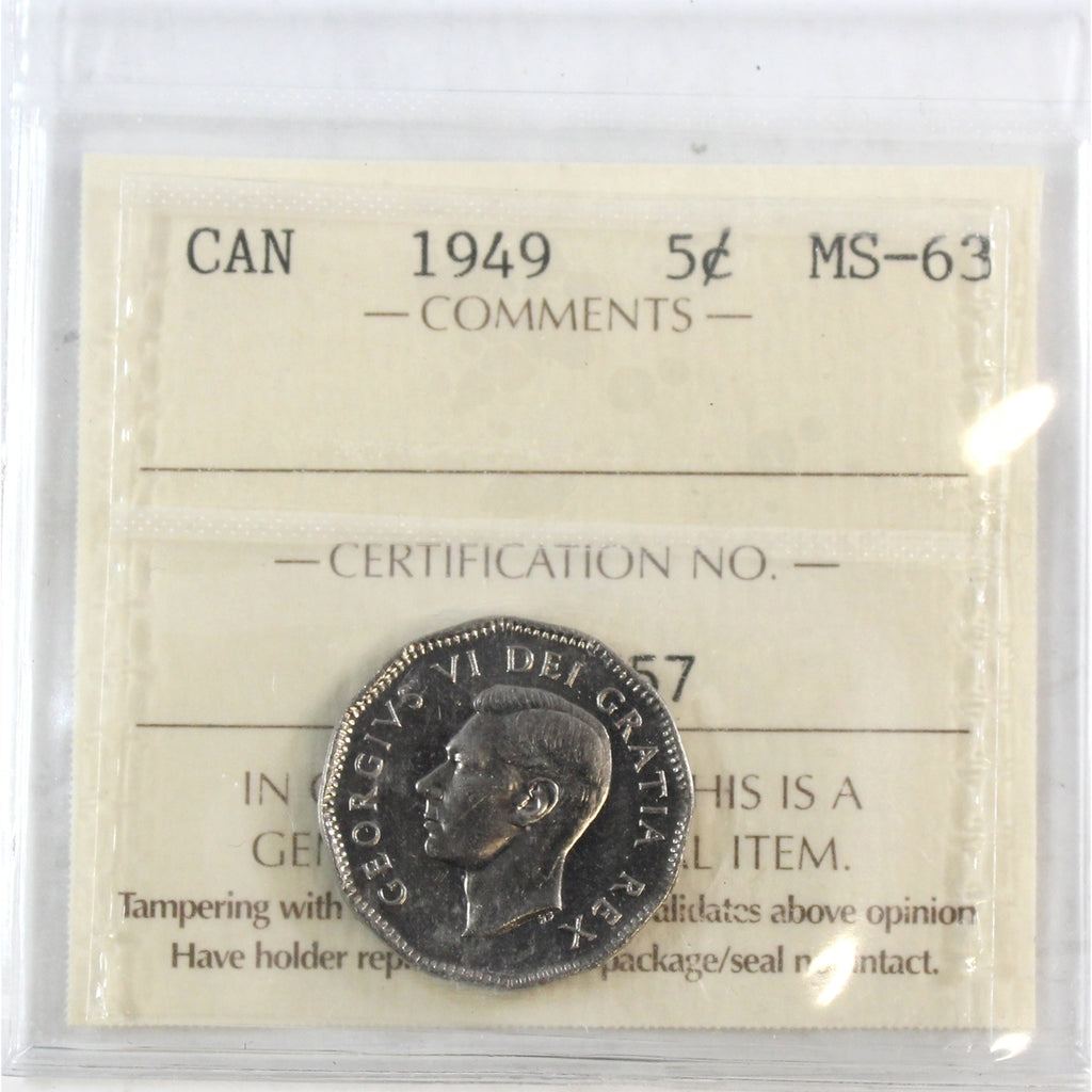 1949 Canada 5-cents ICCS Certified MS63