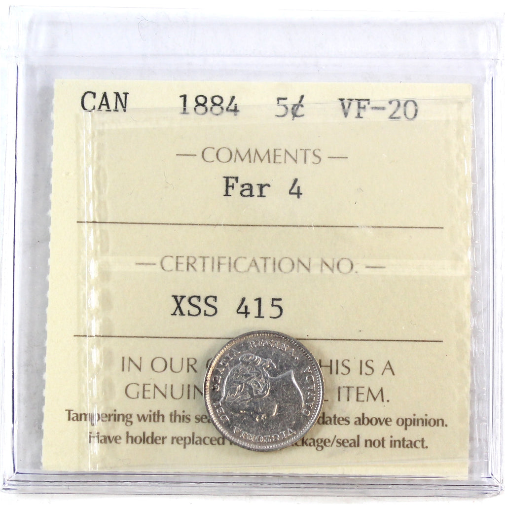 1884 Far 4 Canada 5-cents ICCS Certified VF20 (XSS 415)