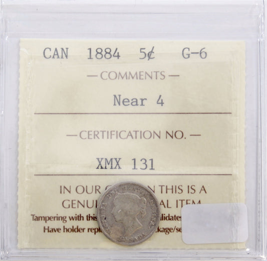 1884 Near 4 Canada 5-cents ICCS Certified G6