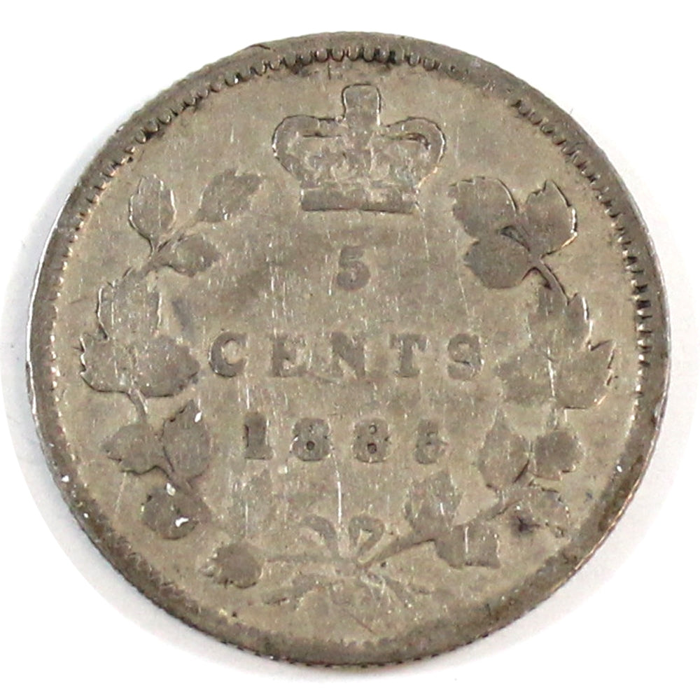 1885 Small 5 Over 5 Canada 5-cents Very Good (VG8) $