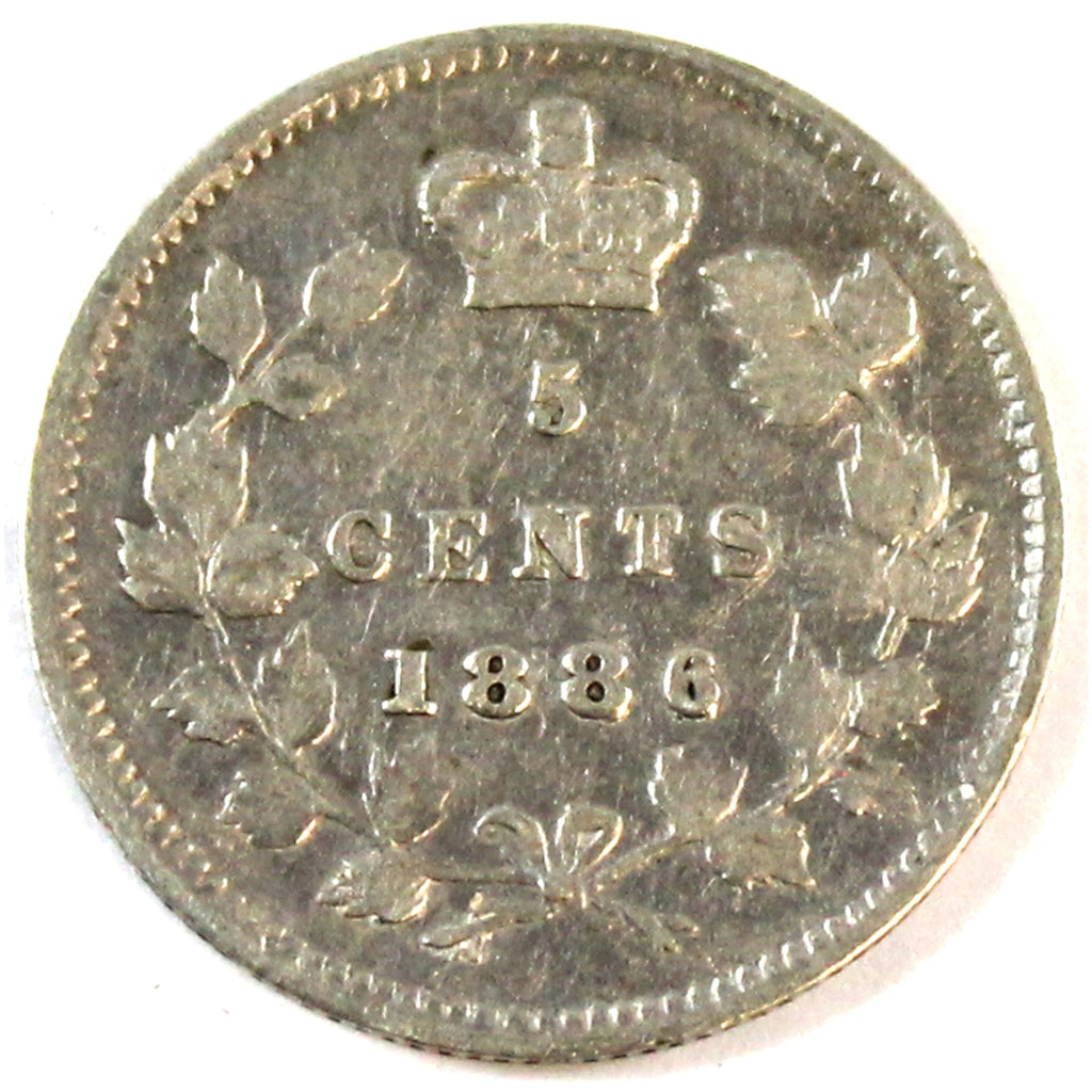 1886 Small 6 Repunched 1, 8, 6 Canada 5-cents Very Fine (VF20) $