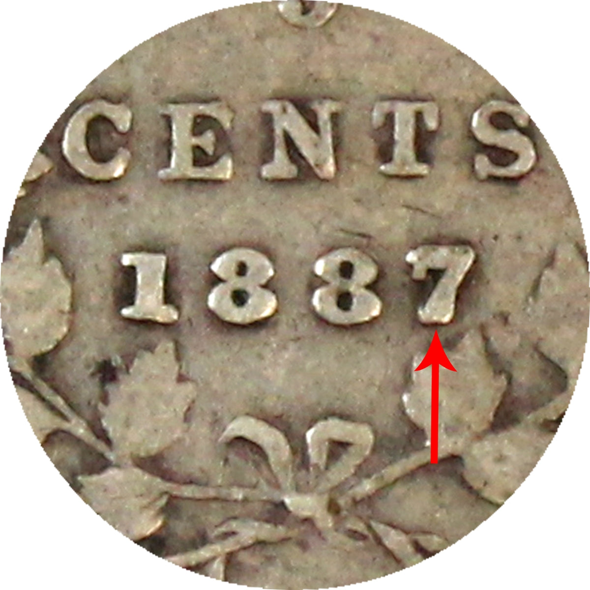 1887 Repunched 7/7 Canada 5-cents F-VF (F15) $