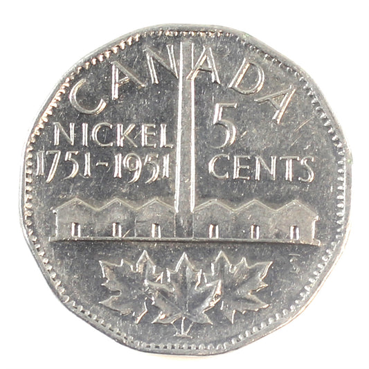 1951 Refinery Half Moon Canada 5-cents Extra Fine (EF-40)