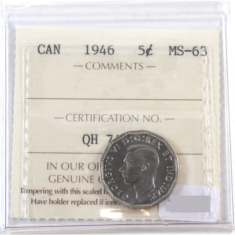 1946 Canada 5-cents ICCS Certified MS63