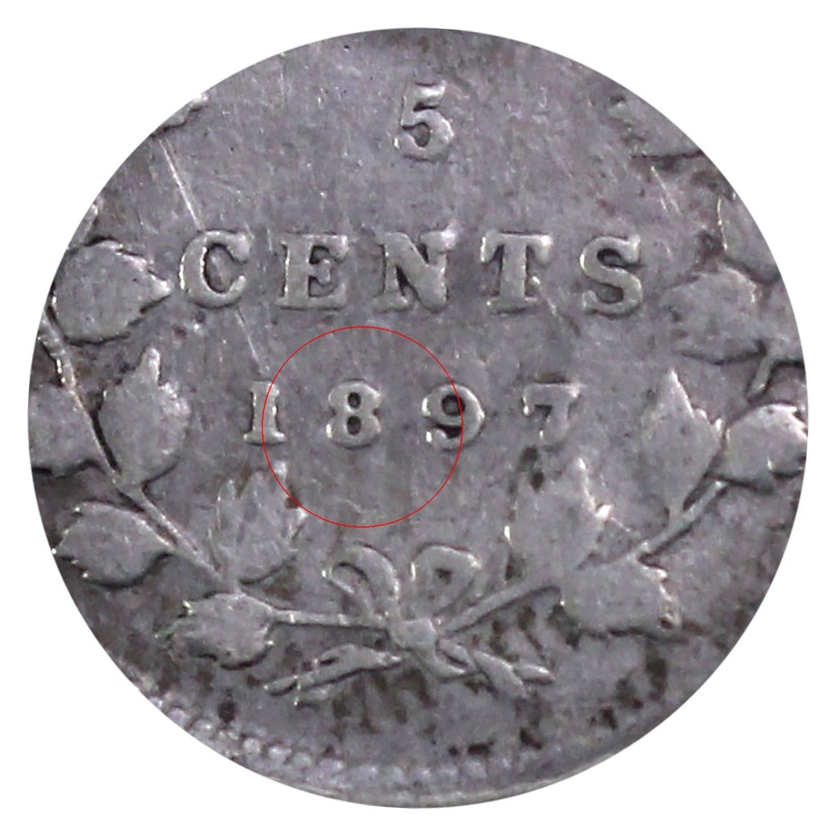 1897 Slender 8 Canada 5-cents ICCS Certified F15