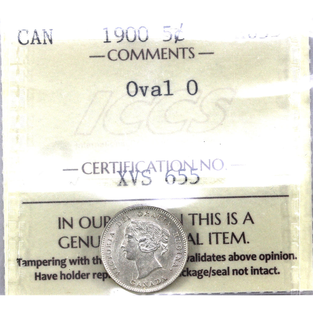 1900 Oval 0 Canada 5-cents ICCS Certified AU55