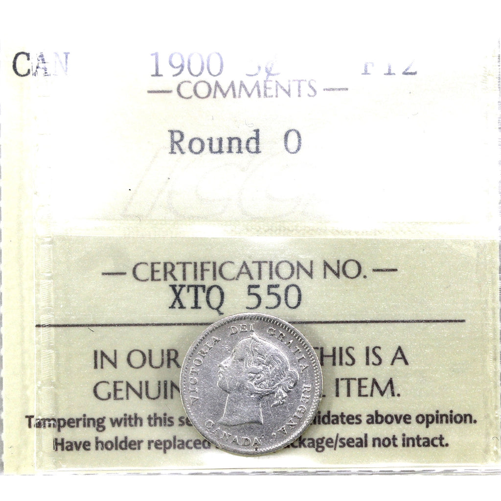 1900 Round O Canada 5-cents ICCS Certified F12