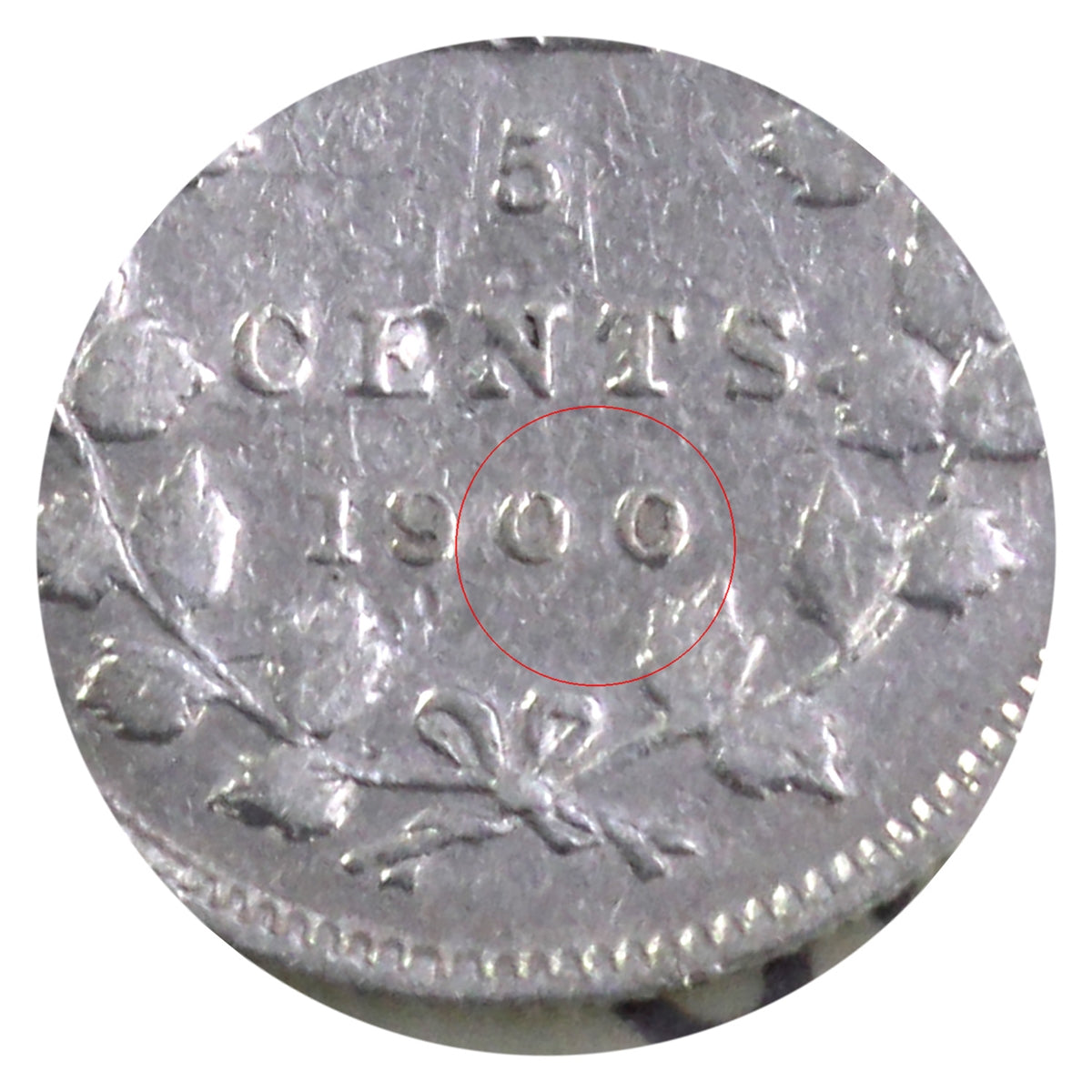1900 Round O Canada 5-cents ICCS Certified F12