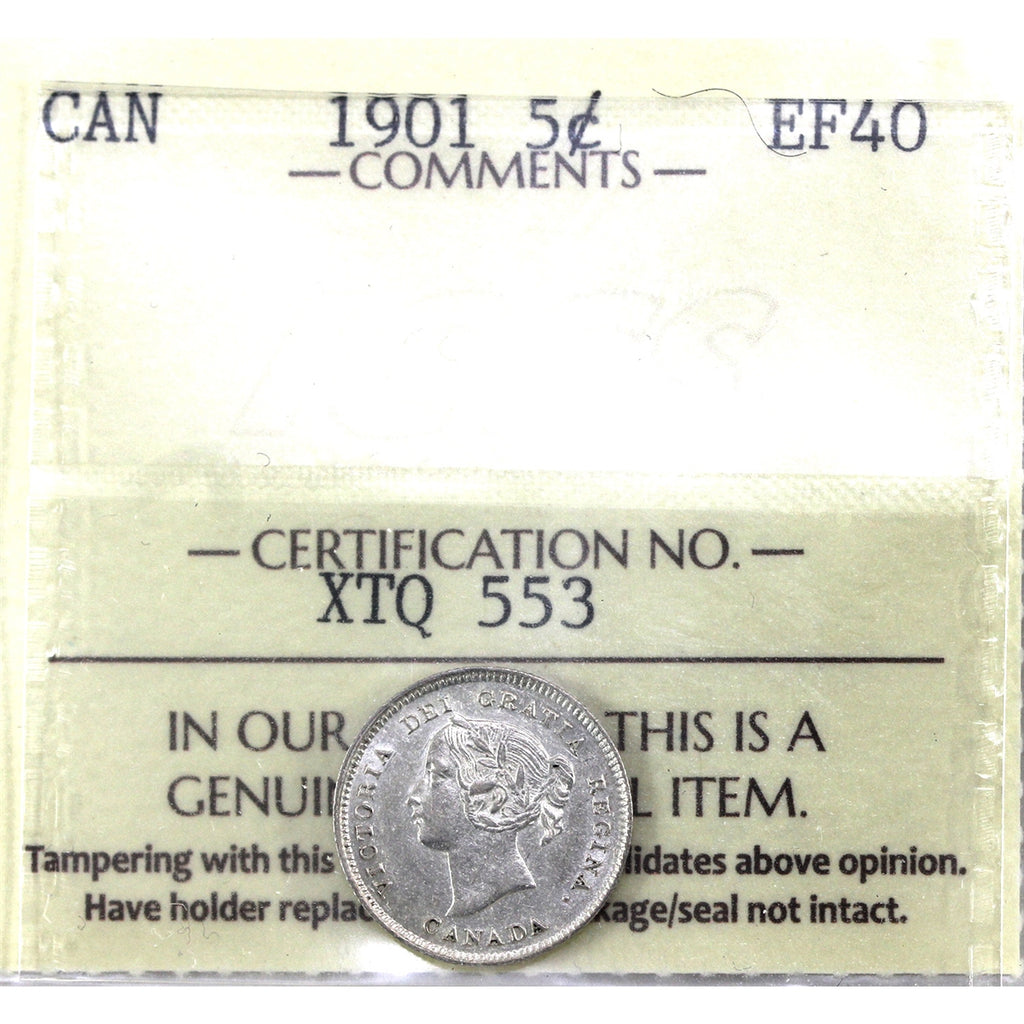 1901 Canada 5-cents ICCS Certified EF40