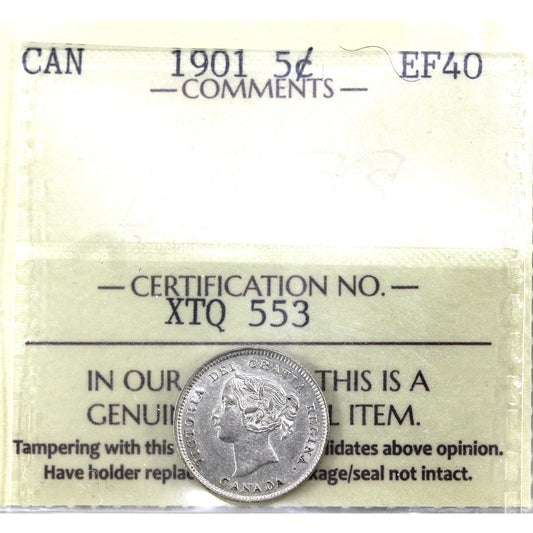 1901 Canada 5-cents ICCS Certified EF40