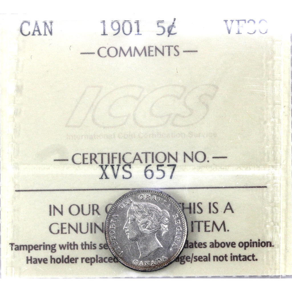 1901 Canada 5-cents ICCS Certified VF30