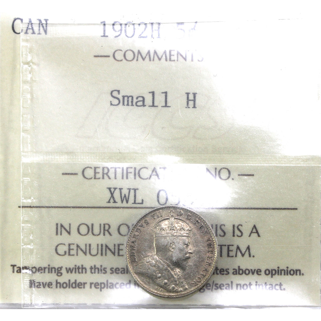 1902H Small H Canada 5-cents ICCS Certified VF30