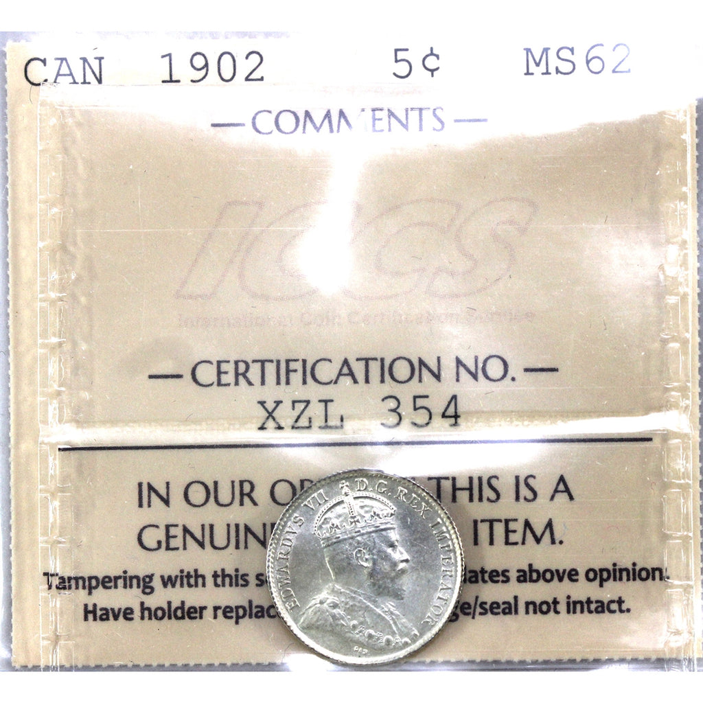 1902 Canada 5-cents ICCS Certified MS62
