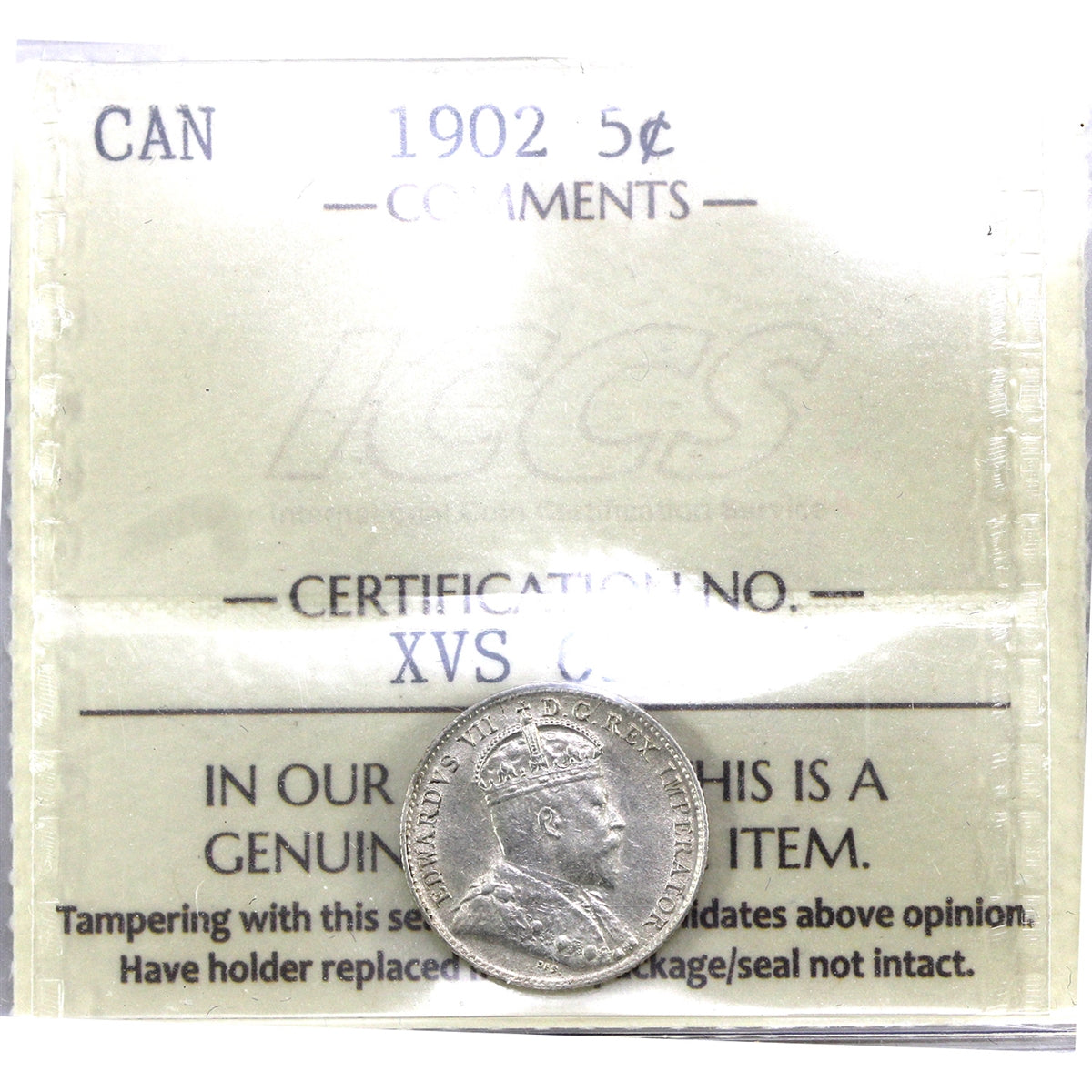 1902 Canada 5-cents ICCS Certified AU50