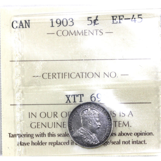 1903 Canada 5-cents ICCS Certified EF45