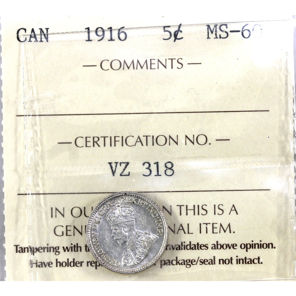 1916 Canada 5-cents ICCS Certified MS60