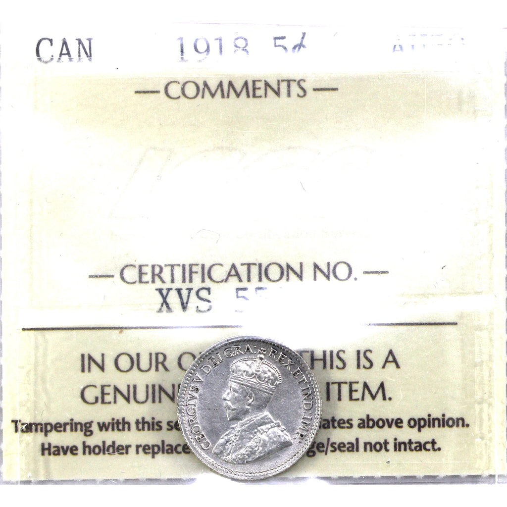 1918 Canada 5-cents ICCS Certified AU50