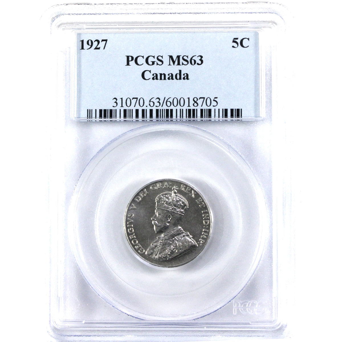 1927 Canada 5-cents PCGS Certified MS63