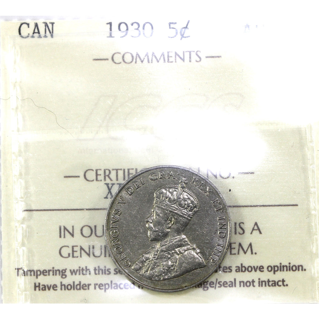 1930 Canada 5-cents ICCS Certified AU50