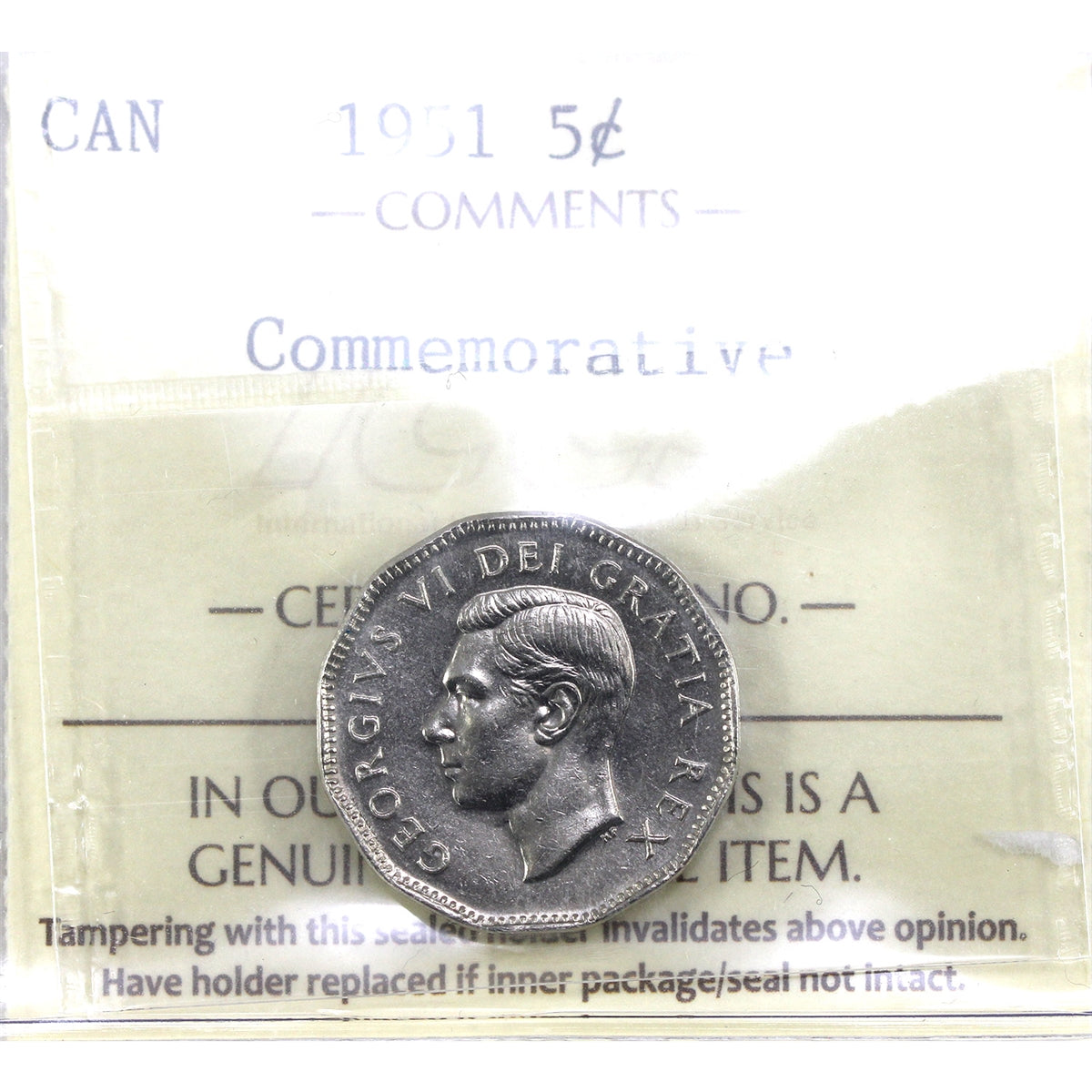 1951 Commemorative (Refinery) Canada 5-cents ICCS Certified MS63