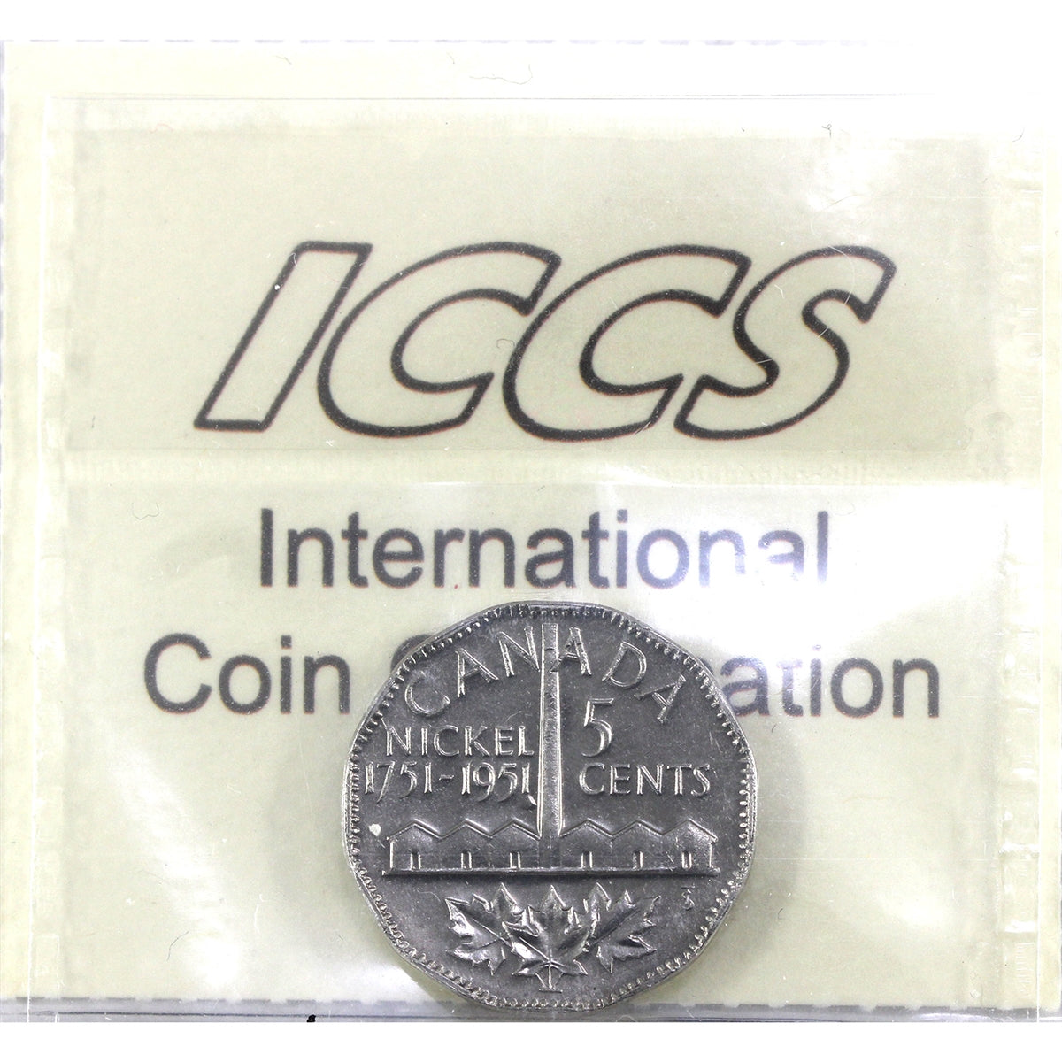 1951 Commemorative (Refinery), 1/2 Moon Canada 5-cents ICCS Certified MS64
